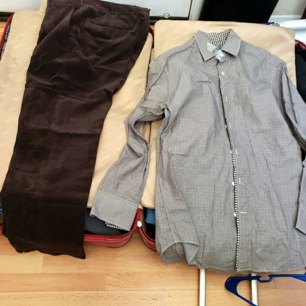 Mens corduroy pants and long sleeve shirt